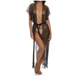 Kaftan Long En Crochet Golden Queen -Swim Chic Soldes KAFTAN NOIR
