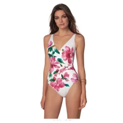 Maillot Une Pièce Fleuri Fond Blanc Avec Mousses Agata