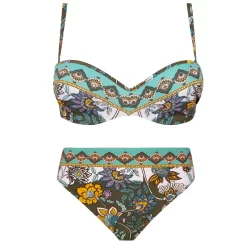 Maillot Bandeau 2 Pièces Imprimé Kaki Fleur Persane