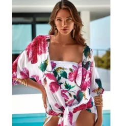 Maillot Bustier Une Pièce Fleuri Fond Blanc Romantic